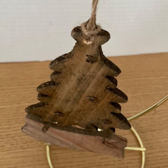 Rustic Wood Christmas Ornaments Set Of 3 Snowman Santa and Tree Primitive Decor - Picture 3 of 8